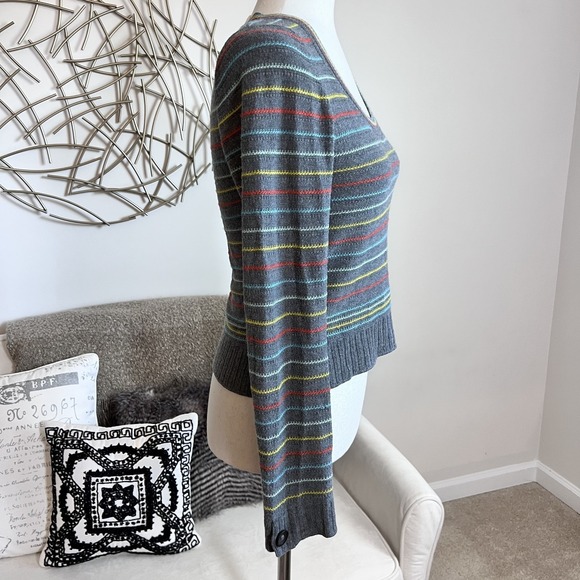 Anthropologie Sweater Womens Gray Striped Wool Cashmere Scoop Neck Pullover - Picture 5 of 9